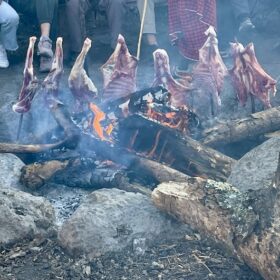 Goat meat in Osiligilai Maasai Lodge in West Kilimanjaro with Caracal Tours and Safaris, Tanzania